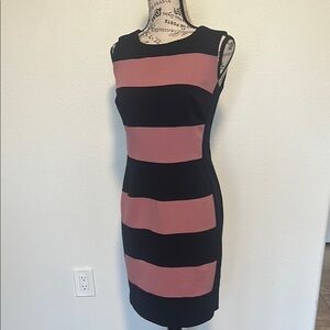 Striped Pink and Dark Blue Sleeveless Dress